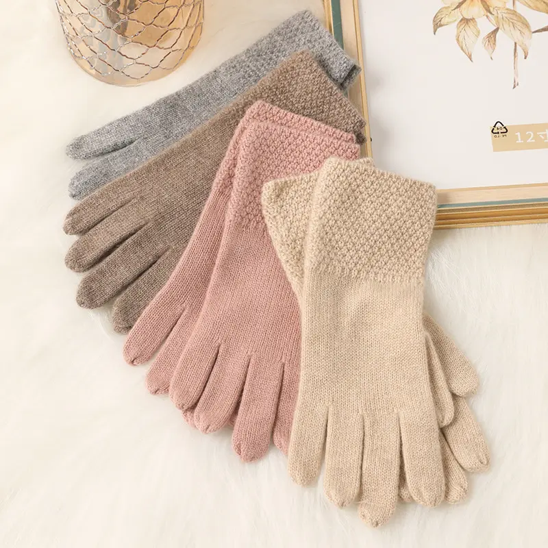 New style  fashionable autumn   winter cashmere adults five finger Women Gloves