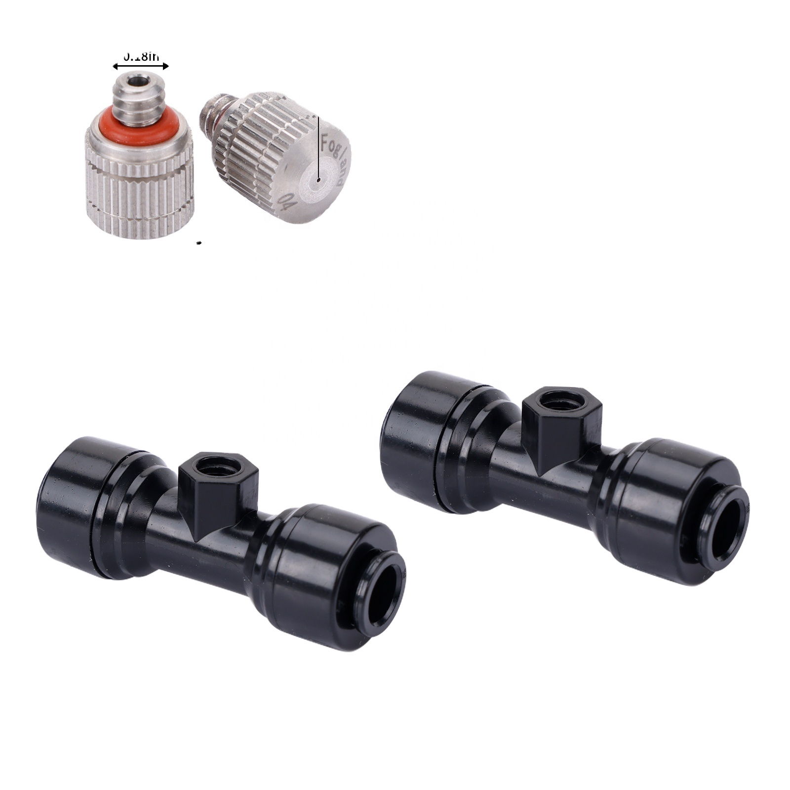 Fogland Leakproof Misting Nozzle Tees1/4 10pcs Anti-Blocking Stainless Steel 0.016" Orifice Nozzle and 2pcs End Plug
