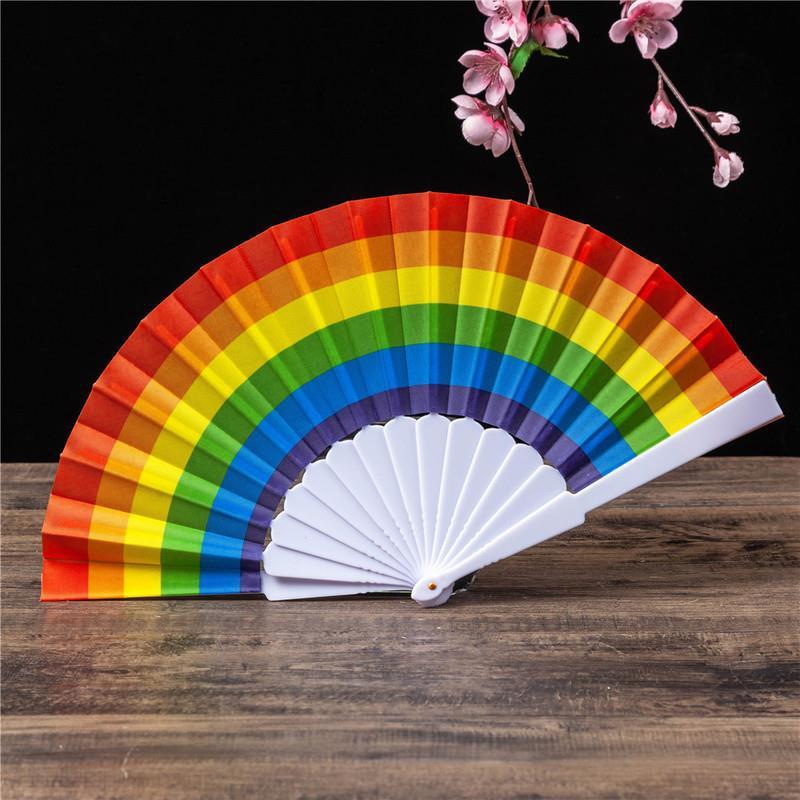 Rainbow Folding hand fan Spanish advertising fan fabric folding hand fan