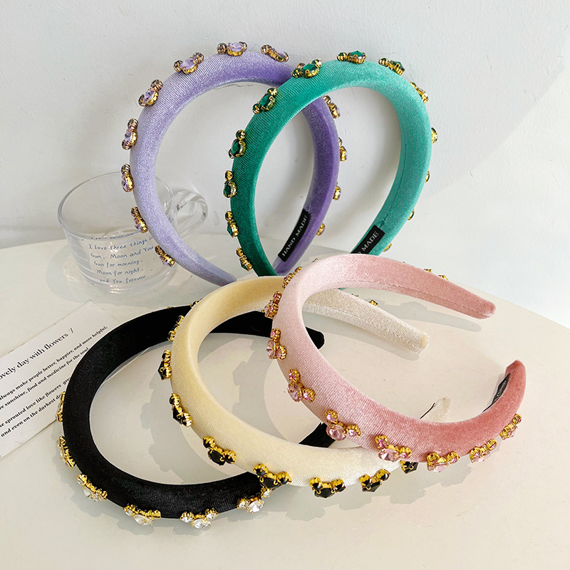 Women'S Trendy Diamond Metal Hair Bands Crystal Velvet Fashion Korea Hair Band