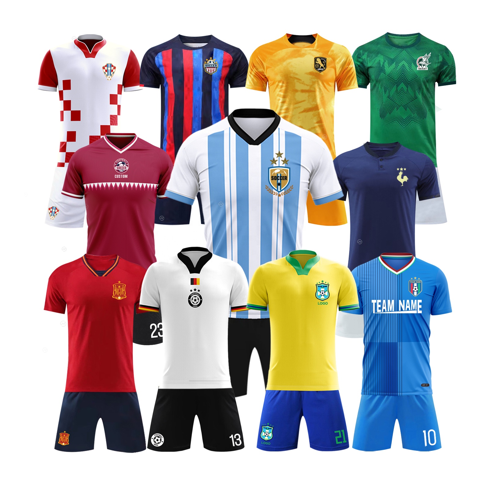 2022 Soccer Shirts Football Jersey Quick Dry Polyester Sportswear Men Soccer Wear Set Uniforms Custom Football Soccer Jerseys