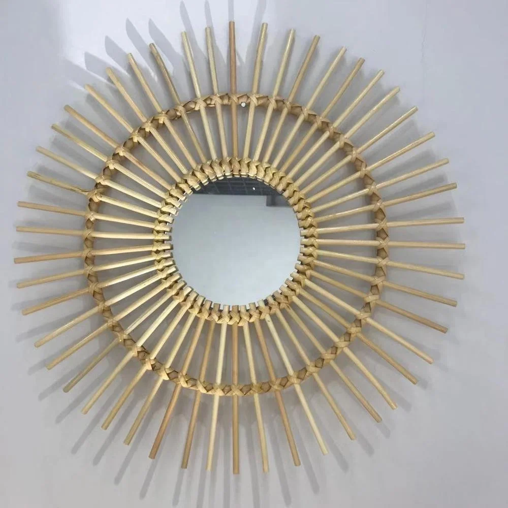 Круглое декоративное бамбуковое зеркало из ротанга Sunburst