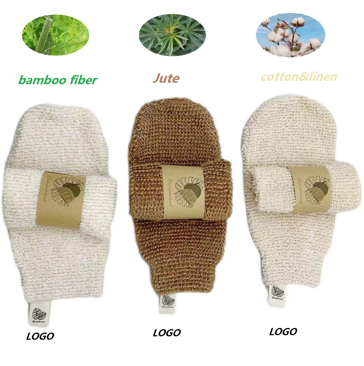 Organic Cotton Ramie Exfoliating Bath Mitts Peeling Exfoliating Gloves Bath Towel SPA Foam Body Massage Body Rubbing Scrubbers