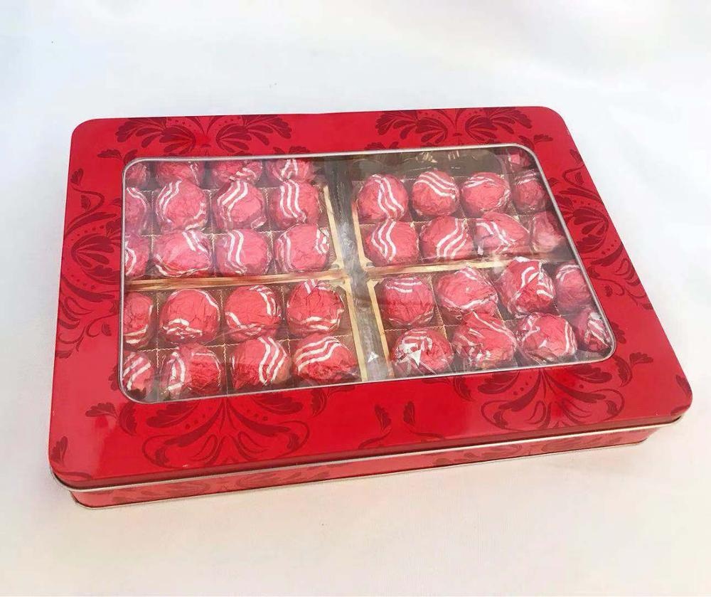 empty metal chocolate box chocolate gift tin box with clear window metal packing tin box