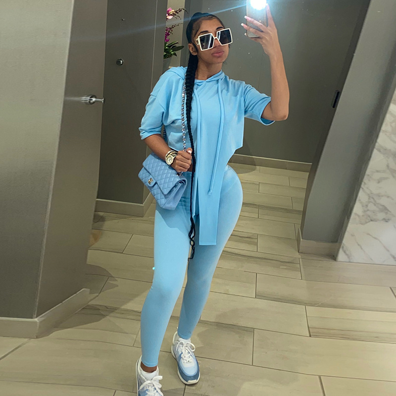 Irregular Design Hood Sweatsuit Set Women Fall Clothes Two Piece Pants Set Gym Sports Wear Casual Outfits