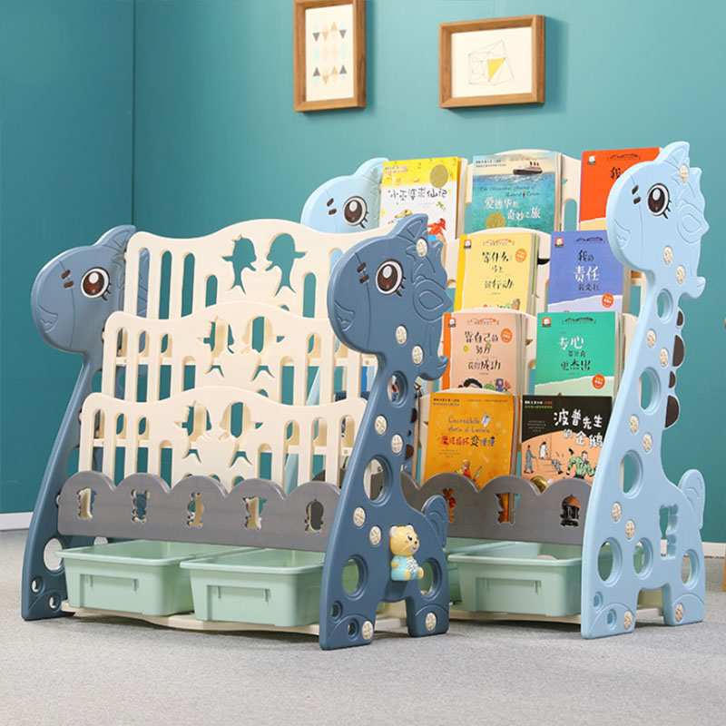 hot selling plastic children book and toy shelf for kindergarten and home children toy shelf