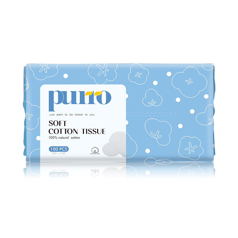 PURRO Amazon Hot Sale Soft Natural Biodegradable 100% Pure Cotton Disposable Facial Cotton Tissue OEM Customization
