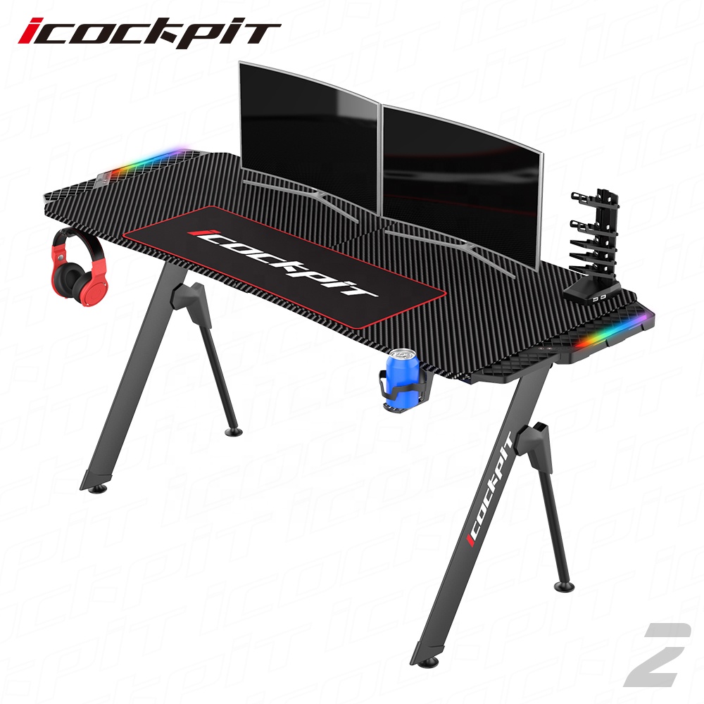 icockcpit Professional Ergonomic Modern Gaming Computer PC Table Gamer Desk Racing Gaming Desk With Led For E-sports Competition