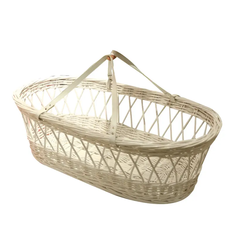 Natural Willow Woven Oval Handmade Wicker Baby Moses Bed Basket/Wicker Wood Moses Basket with Mat