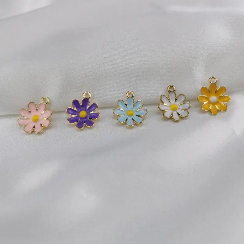 Assorted Mixed Enamel Alloy Daisy Flowers Pendant Charms DIY Accessories Christmas Jewelry Making