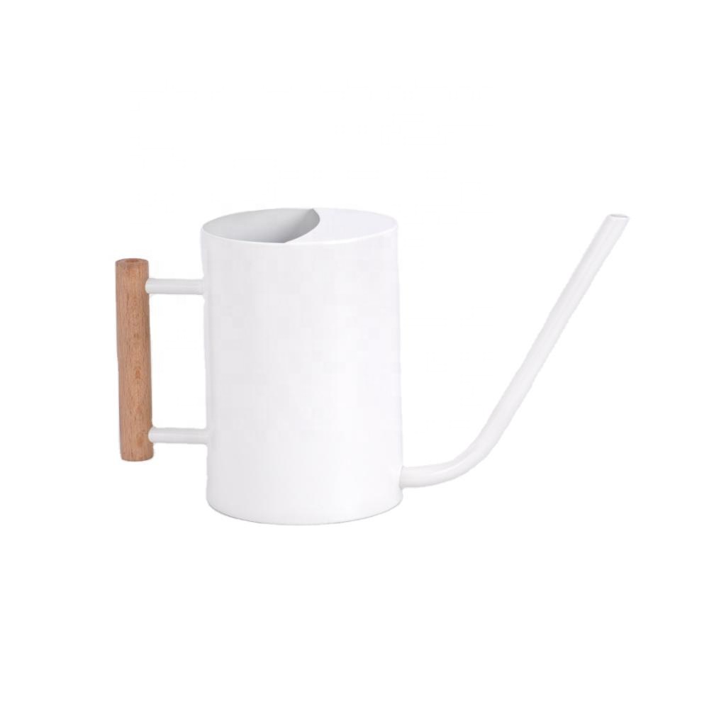 1.0L Retail Design Wood Handle Stainless Steel White Watering Can for Garden Indoor PlantsWatering