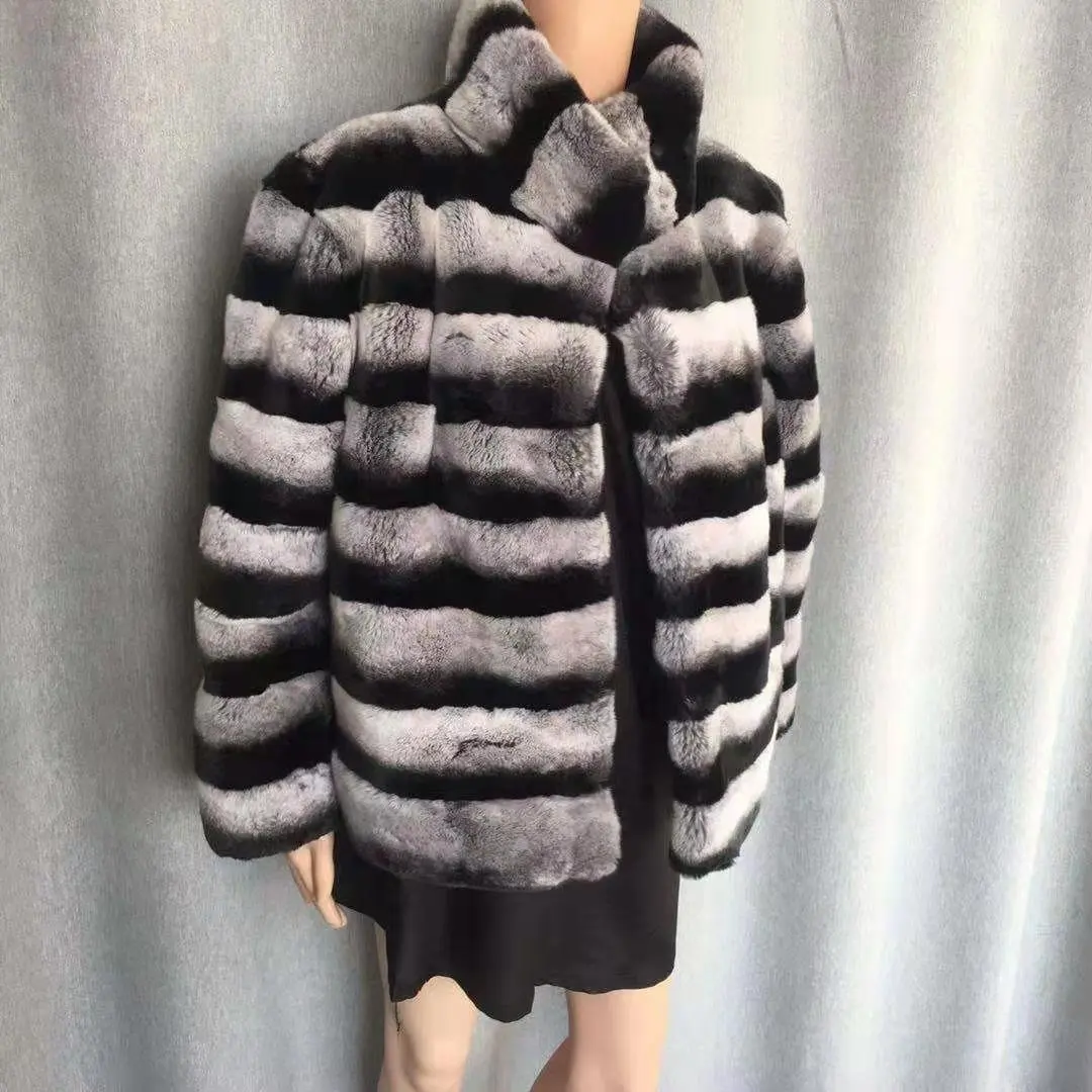 Оптовая продажа, фабричное высококачественное и роскошное меховое пальто из Рекс шиншиллы, Женское пальто из натурального меха