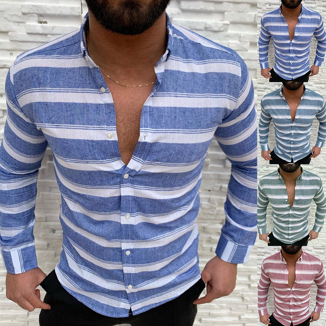 New mens fashion casual Fall trend handsome lapel button long-sleeved shirt