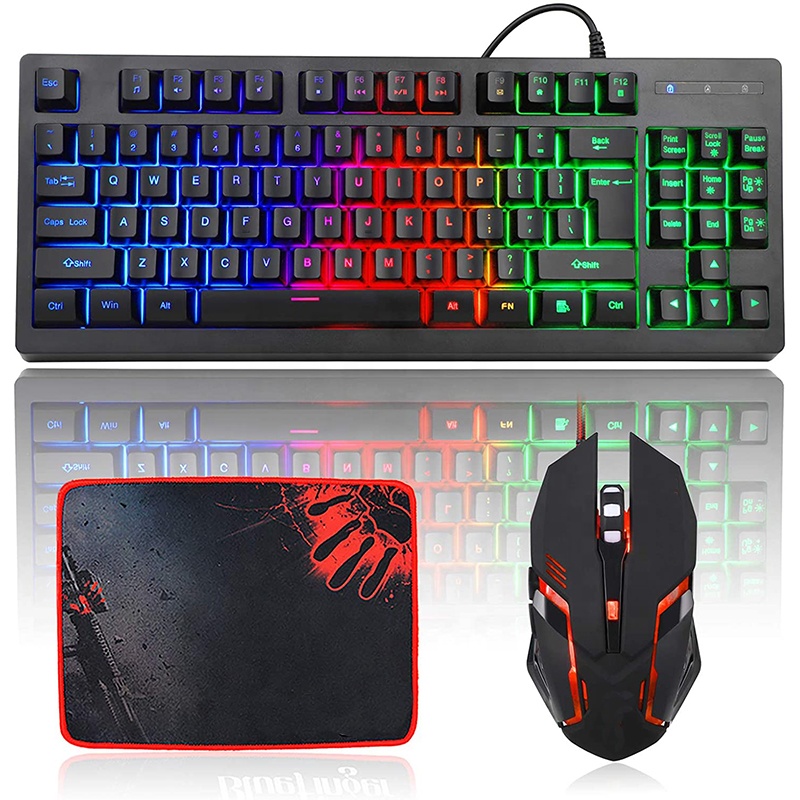RGB 87 клавиш игровая клавиатура и USB Проводные коврики для мыши Радуга Клавиатура игровая клавиатура набор