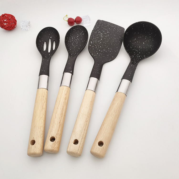 Amazon hot selling 7-piece set of wooden spoon cookware kitchenware set health food grade nylon durable wholesale