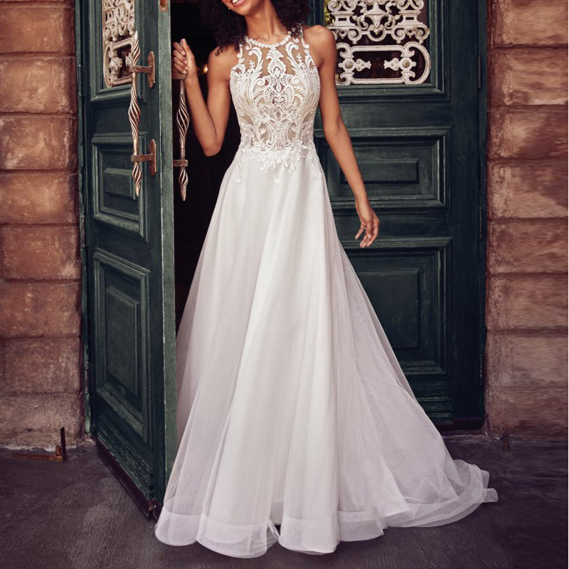 Long Elegant Bridesmaid Dresses Lace O Neck Wedding Guest Summer Dress Tulle Wedding Evening Party Gowns for Woman Plus Size