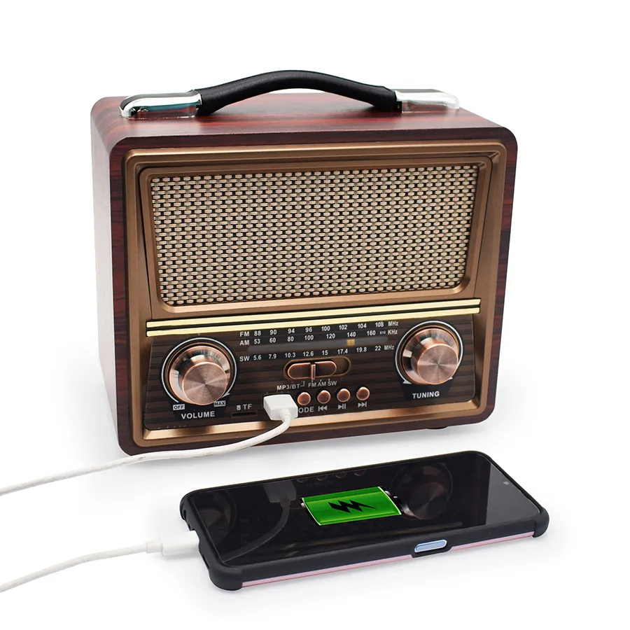 Портативное Многофункциональное ретро-радио с глубоким звуком, am, fm, заряжаемый деревянный встроенный динамик, домашнее портативное радио USB TF BT MP3 play