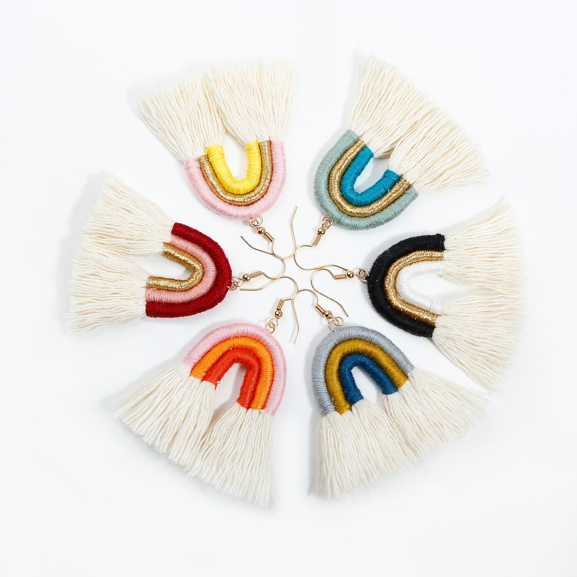 Nordic style niche handmade earrings DIY weaving wave rainbow hemian European and American ethnic earrings factory customization