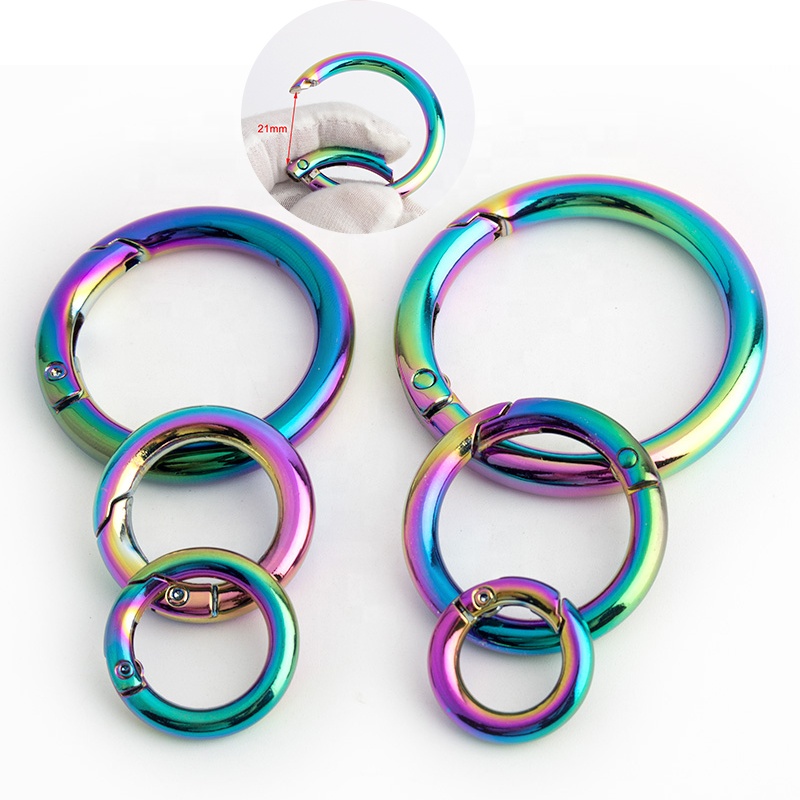 High quality13/17/20/25/32/38mm Rainbow Handbag Accessories Bag Strap Connecting Open Spring O Ring Buckle Pet Hardware
