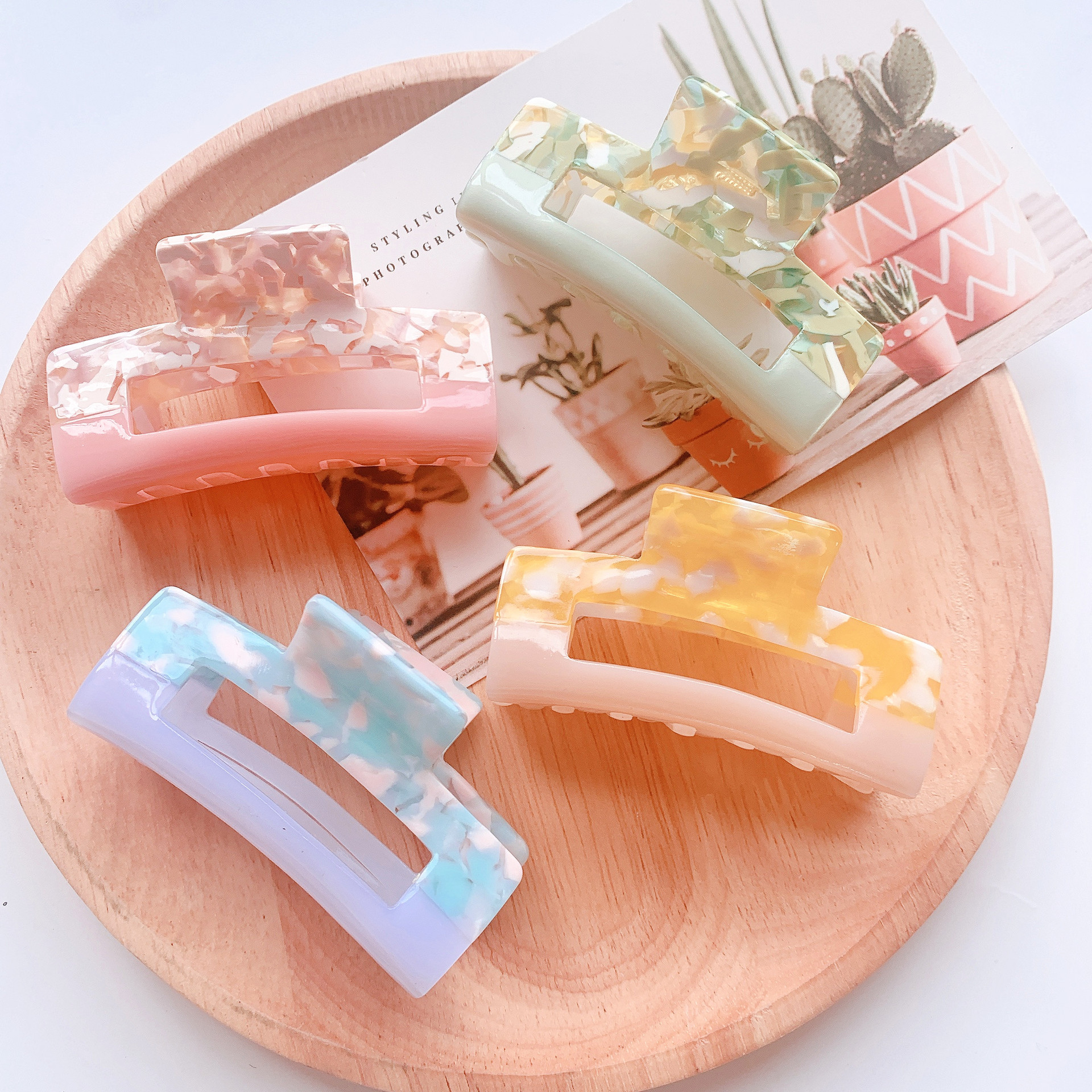Hair Accessories Square Grab Clip Oversized Acrylic Fresh Hair Clip Fancy Marble Hair Claws