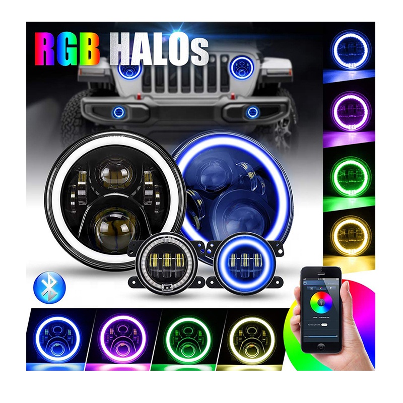 OVOVS горячая Распродажа RGB 7 "светодиодная фара 4" светодиодные противотуманные фары наборы RGB для Jeep Wrangler JK