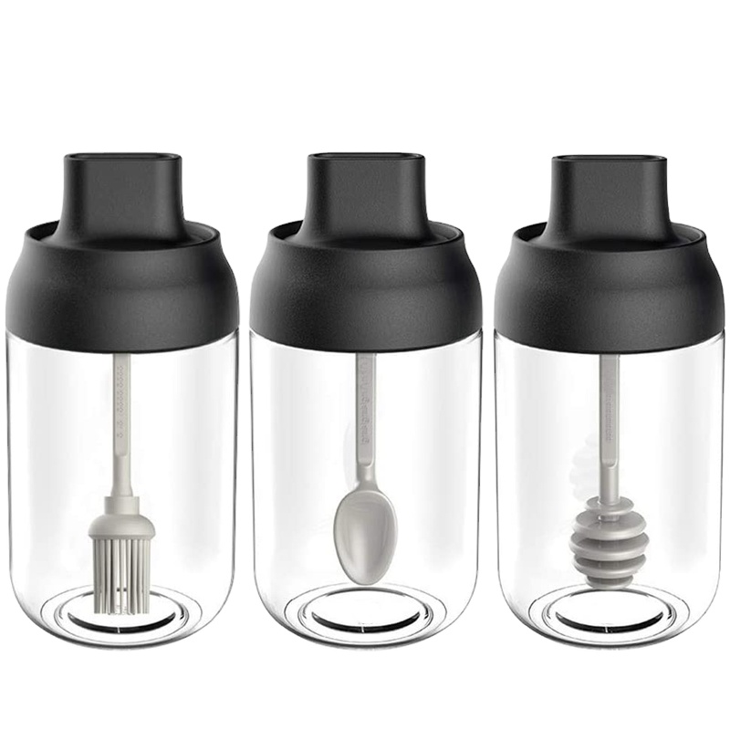 One-Piece Condiment Bottle, Spoon, Brush, Honey Stick Set Of 3,Kitchen Seasoning Box With Moisture-Proof Cruet Household Sealed