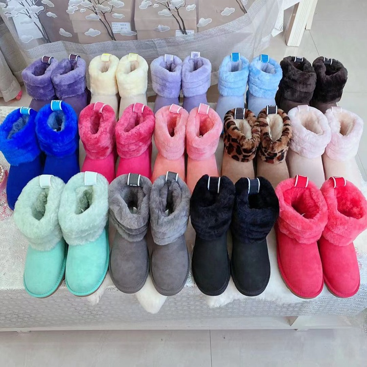 Hot sell luxury inside & outside warm flat leather real sheep snow kids winter uggh boots for women