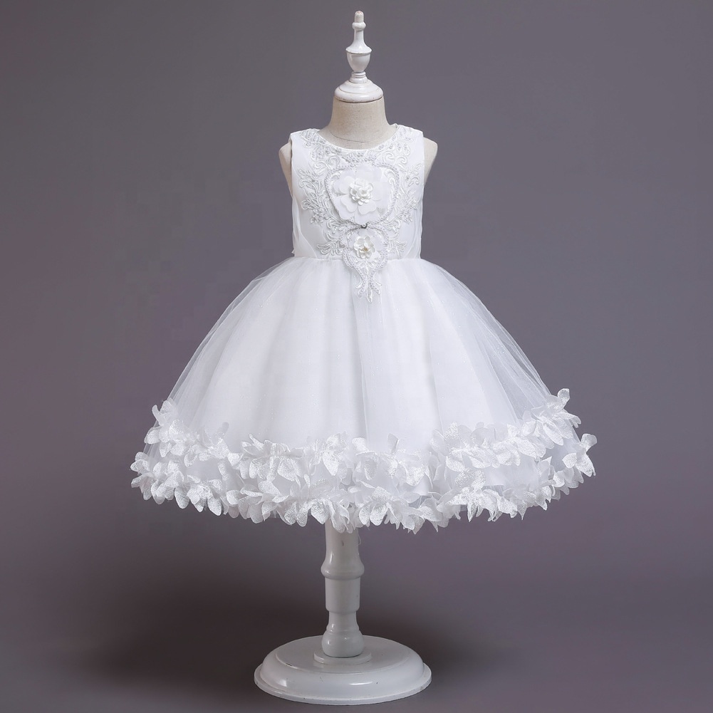 Round Neck Ruffles Bow Sleeveless Ball Gowns Party Flower Girls Puffy Wedding Dresses Birthday Party Dress