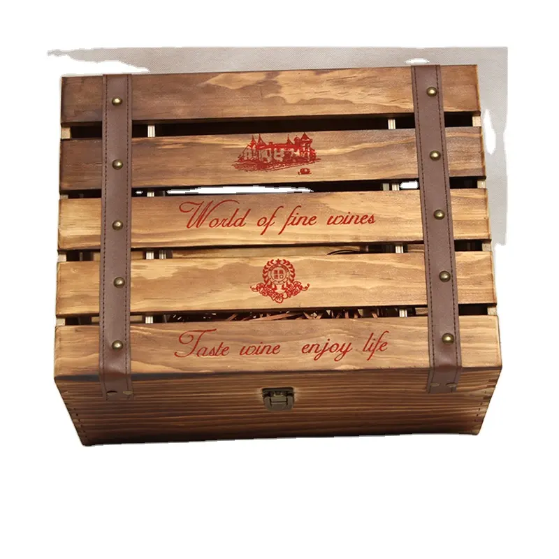Factory Price Hand Made Torched Color Wooden Wine Gift Packaging Box
