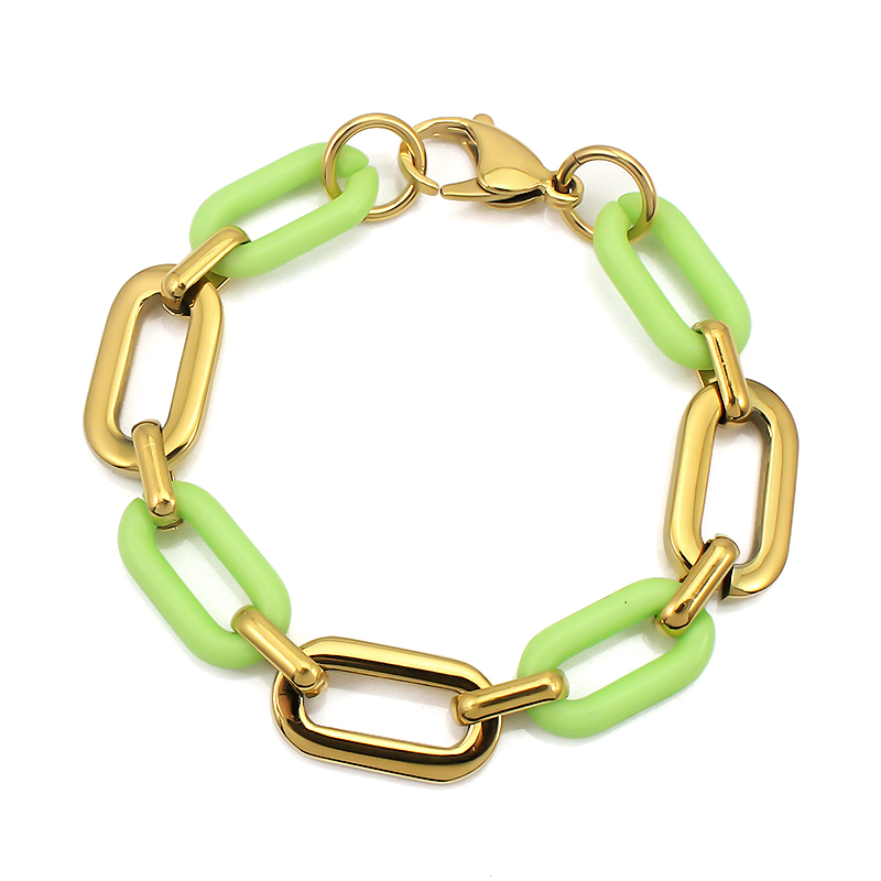Gold Color Stainless Steel Geometric Bracelets for Women Girls Green DIY Handmade Connected Link Bracelet Chains