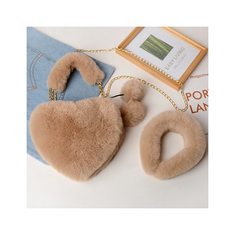 Classic design incling handbag artificial plush heart-shaped bag + hairpin