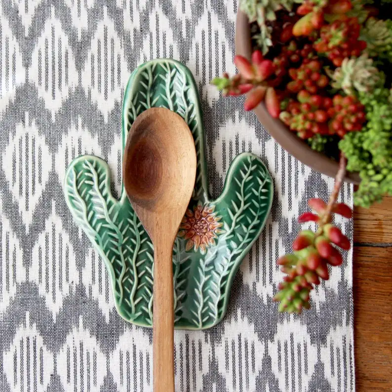 Cactus Succulent Spoon Rest Jewelry Tray Soap Dish Ceramic Spoon Rest Holder