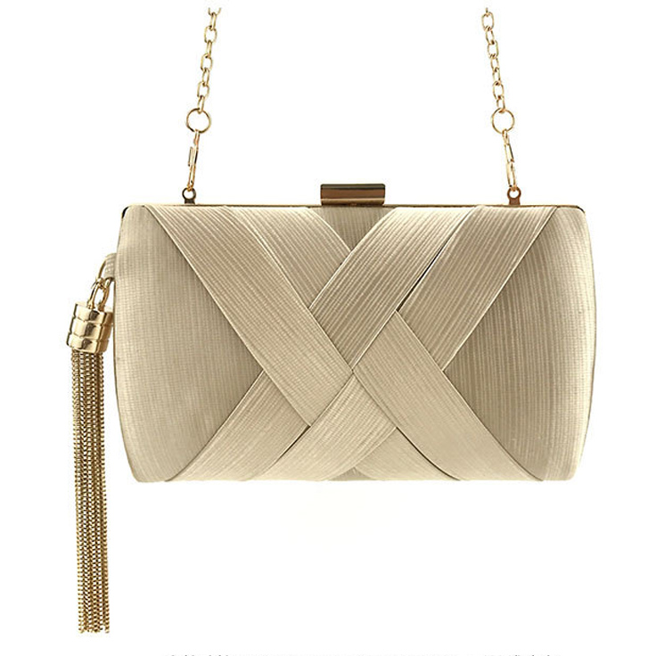Dropshipping luxury women hand bags wedding shiny handbags bridal metal handbag golden tassels evening clutch bags for wome