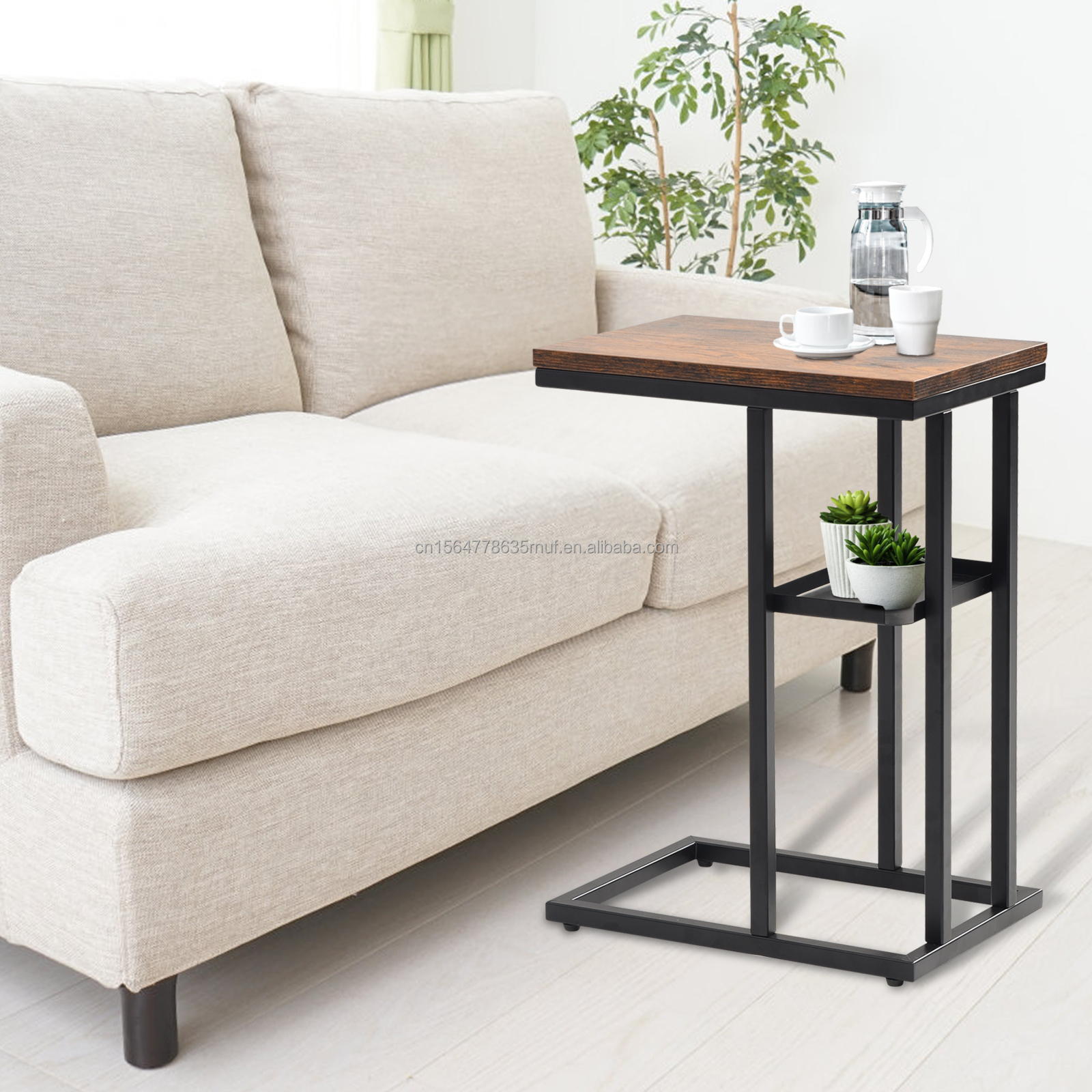 Contemporary End Table For Living Room Dining Bedroom And Hotel Modern Metal And Oak Round End Table Set