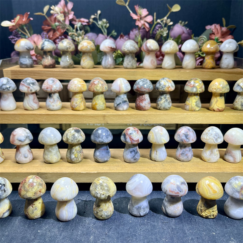 Kindfull Wholesale Natural Crazy Agate Mushroom Healing Stones Crystal Quartz Mushroom For Decoration