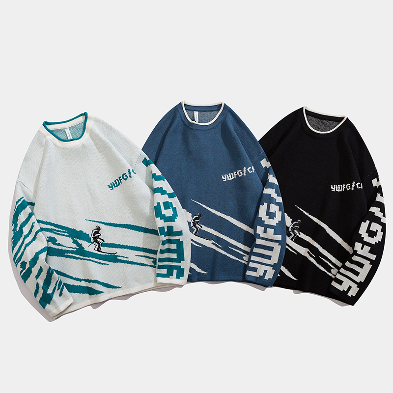 2021 New Design Men Crew Neck Skiing Pattern Autumn Winter Knitwear Sweater sueter Long Sleeve