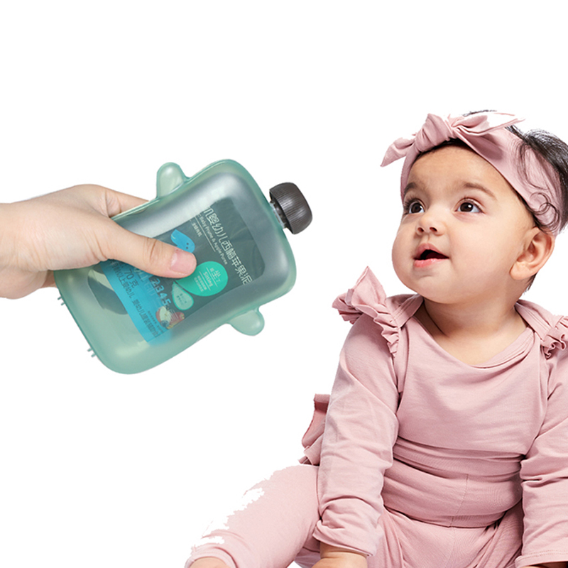 Custom Reusable Anti Spill Baby Safe Fruit Puree Feeding Food Container Feeder Juice Box Squeeze Food Pouch Holder With Handles
