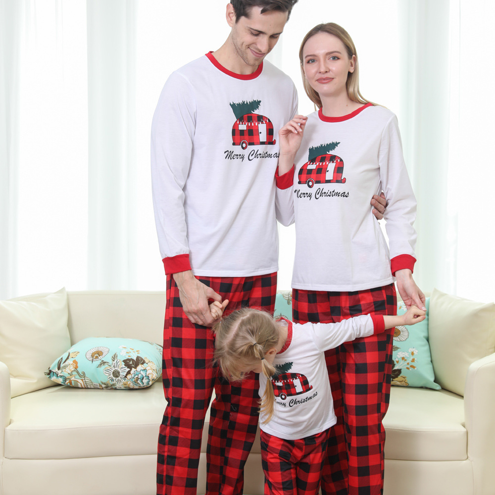 2021 New Christmas family wear cross-border print family pajamas set baby boys girls women men