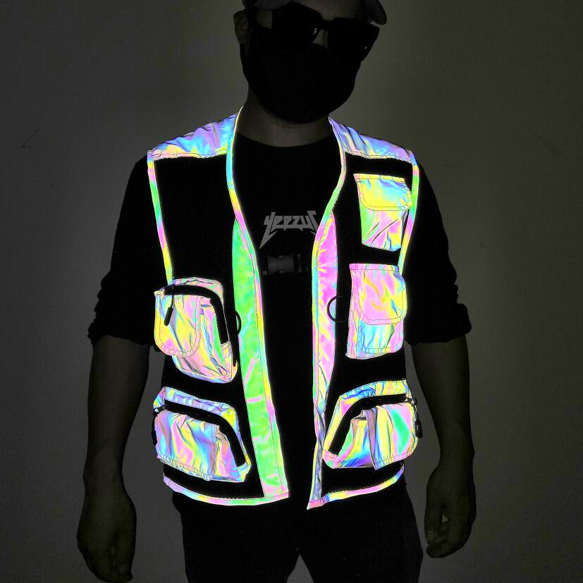Hot Sale Glow In The Dark Luminous Mesh Vest Custom Safety Reflective pocket Tactical Vest With Logo