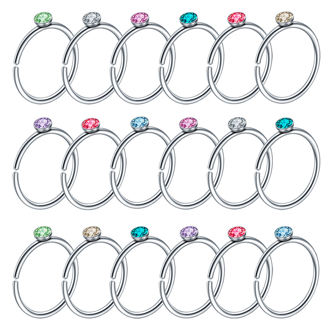 NUORO 18 Pcs/Set Stainless Steel Crystal Nose Ring Women Girl CZ Diamond Nose Piercing Hoop Nose Stud Body Jewelry Piercing