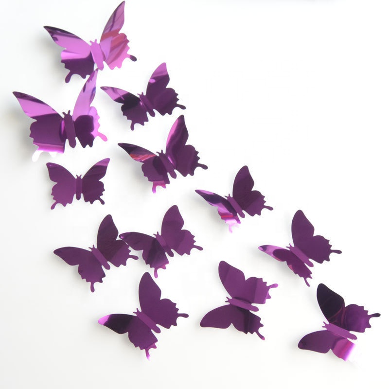 12 pcs 3D mirror Butterfly Wall Sticker Wedding Valentine's Day Decorative Birthday Party Decoration