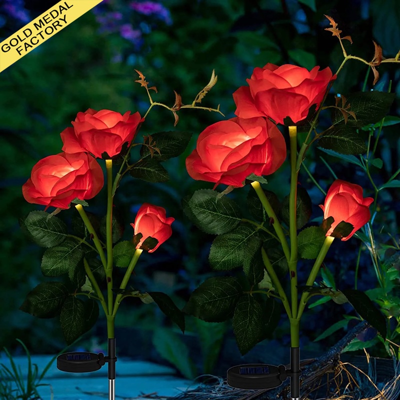 Lamp Spike Led 3 Heads Rose Flower Shaped Lights Solar Powered Outdoor Landscape Garden Lawn Walkway Led Decoration Spike Lamp