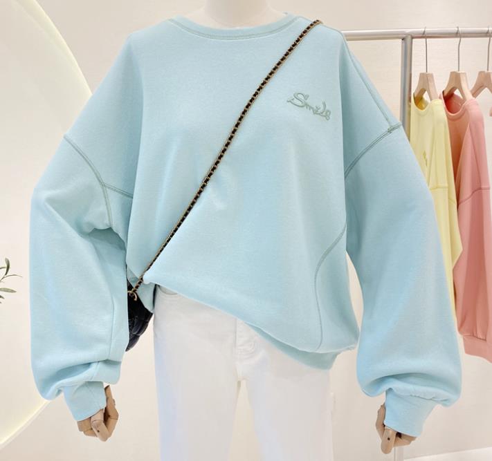 2021 Oversize Hoodie for Woman Sweat Autumn New Lazy Style Pullover Swearshirts Letter Embroidered Candy Color Pullover Top