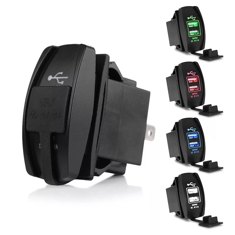 12/24v dual usb Автомобильное зарядное устройство для сигарет розетка машинный адаптер питания для подключения к 3.1a напряжение на выходе 5 в светодиодной подсветкой для лодок, автомобилей, utv