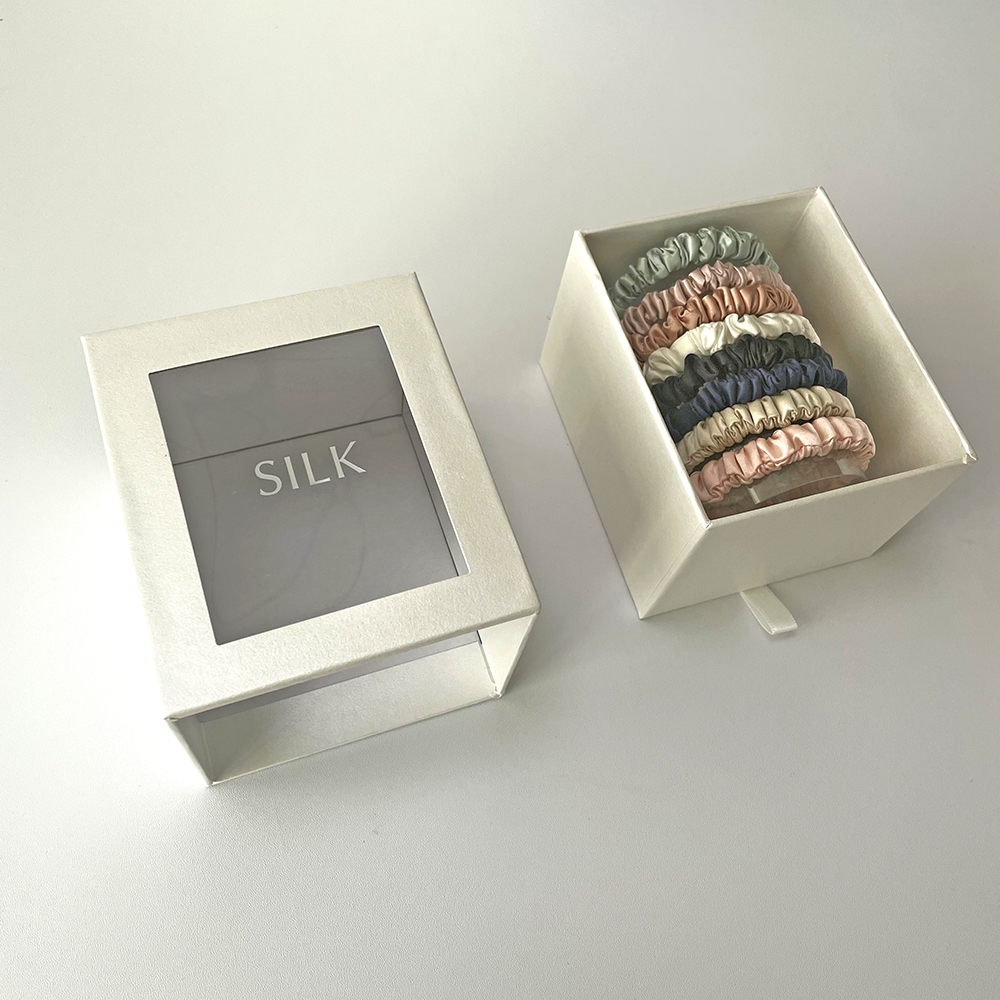 Top 6A Grade Personalized Label Mulberry Silk Scrunchies Customized Packaging Box for Hair Decoration