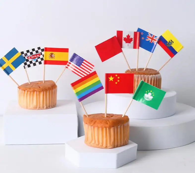 Design Decor Wedding Custom Toothpick Bamboo Skewers Usa Fransen Cake Topper Sticks Toothpick Flag