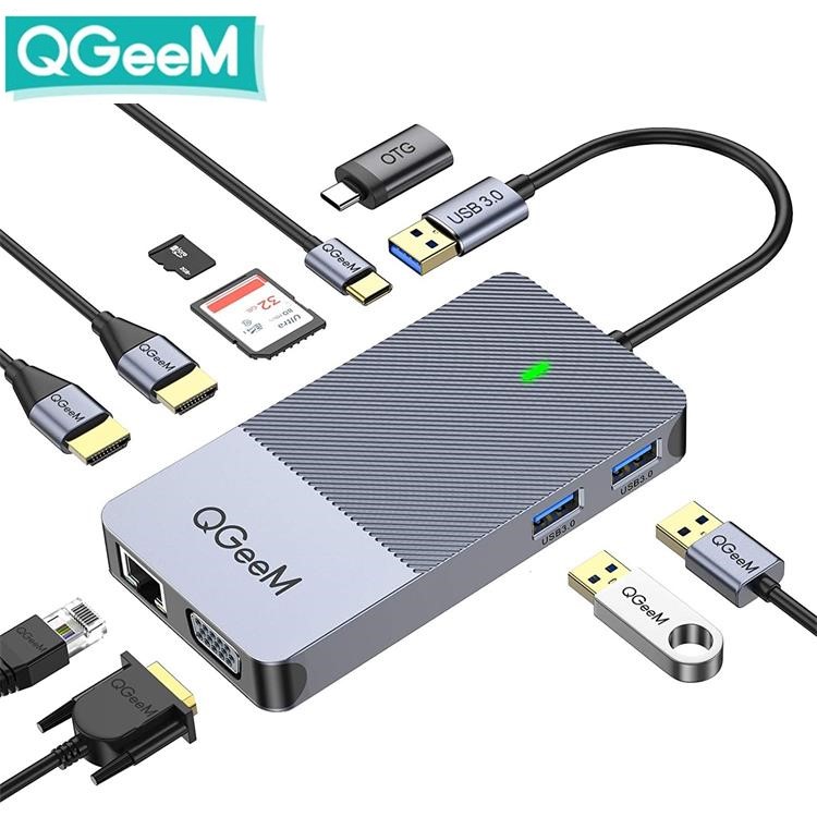 QGeeM USB C Hub 3.0 to Dual HDMI VGA Docking Station,Triple DisplayLink support Dual Monitor