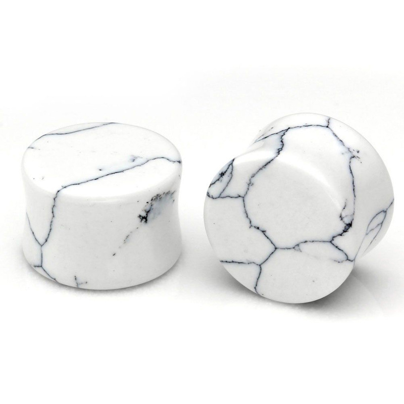 ZESEN Piercing Jewelry Ear Stud - White Turquoise Natural Stone Ear Tunnels Ear Gauges Plugs