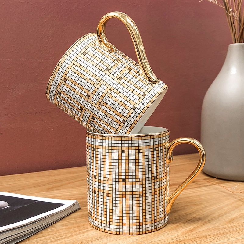 Wholesale Creative Coffee Cup High-Grade Mosaic Office Mug Retro Bone China Ceramic Mug