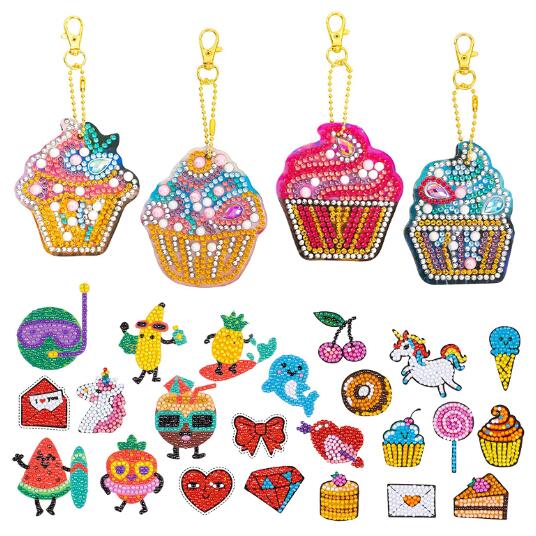 5D Diamond Painting Keychain Kit Summer Cartoon Diamond Stickers Large Ice Cream Cupcake Full Drill Key Chain